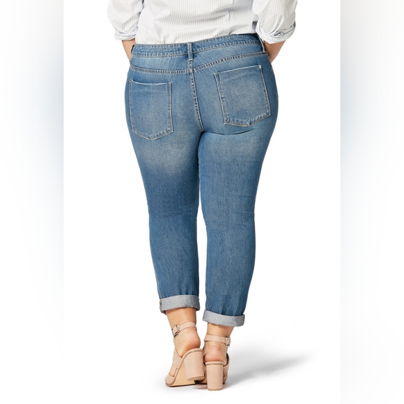 CROPPED SLIM BOYFRIEND DENIM JEANS PANTS - Picture 2 of 3